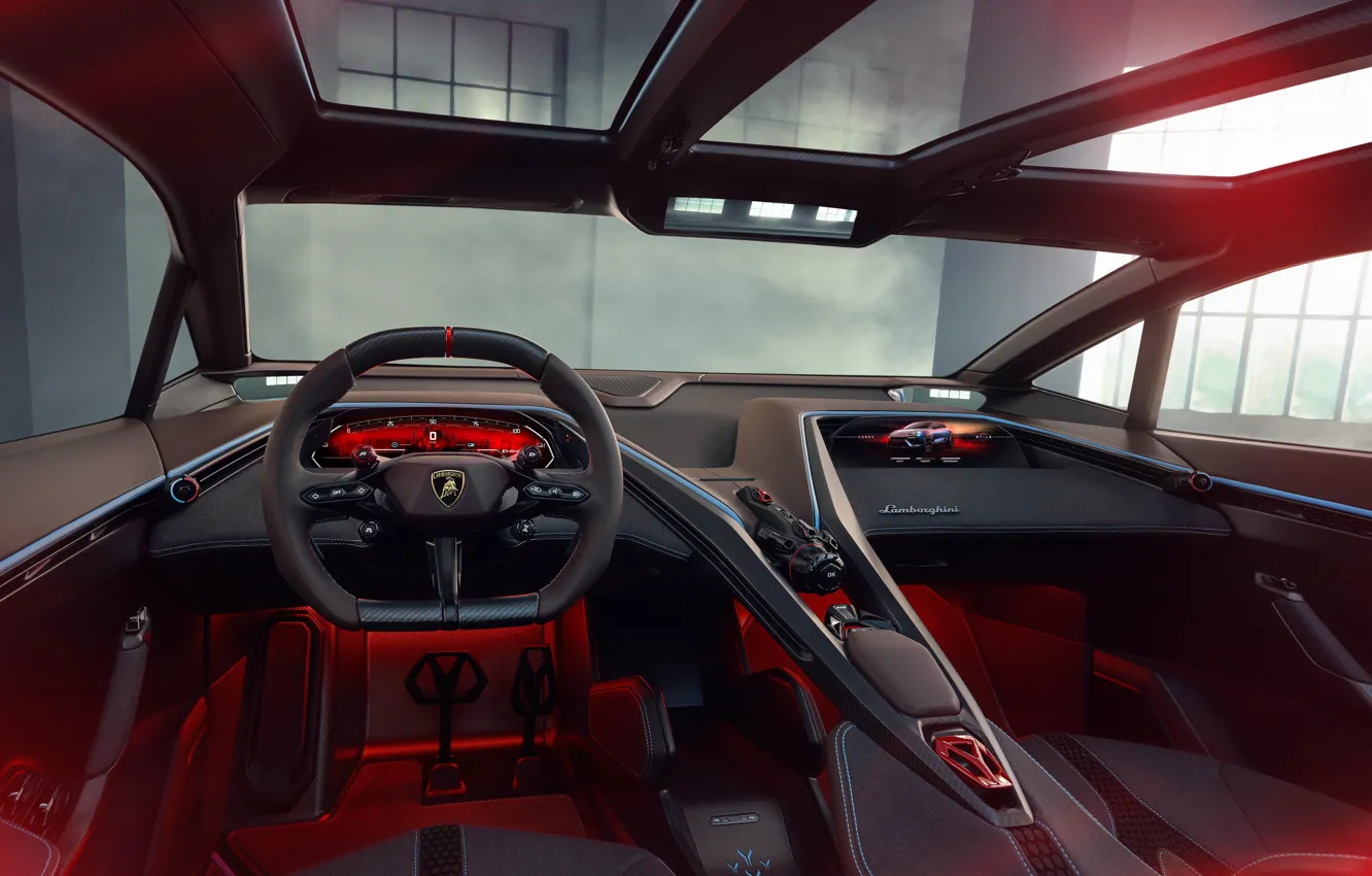 Photo wallpaper Lamborghini, steering wheel, dashboard, Lamborghini Lanzador Concept, Thrower