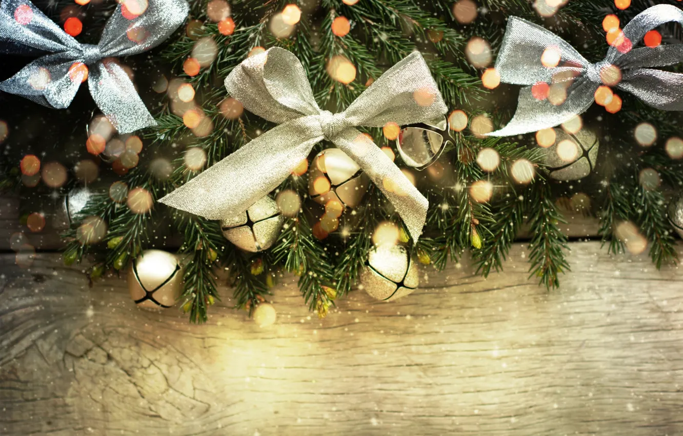 Photo wallpaper decoration, tree, bells, Christmas, bows, decoration, xmas, Merry