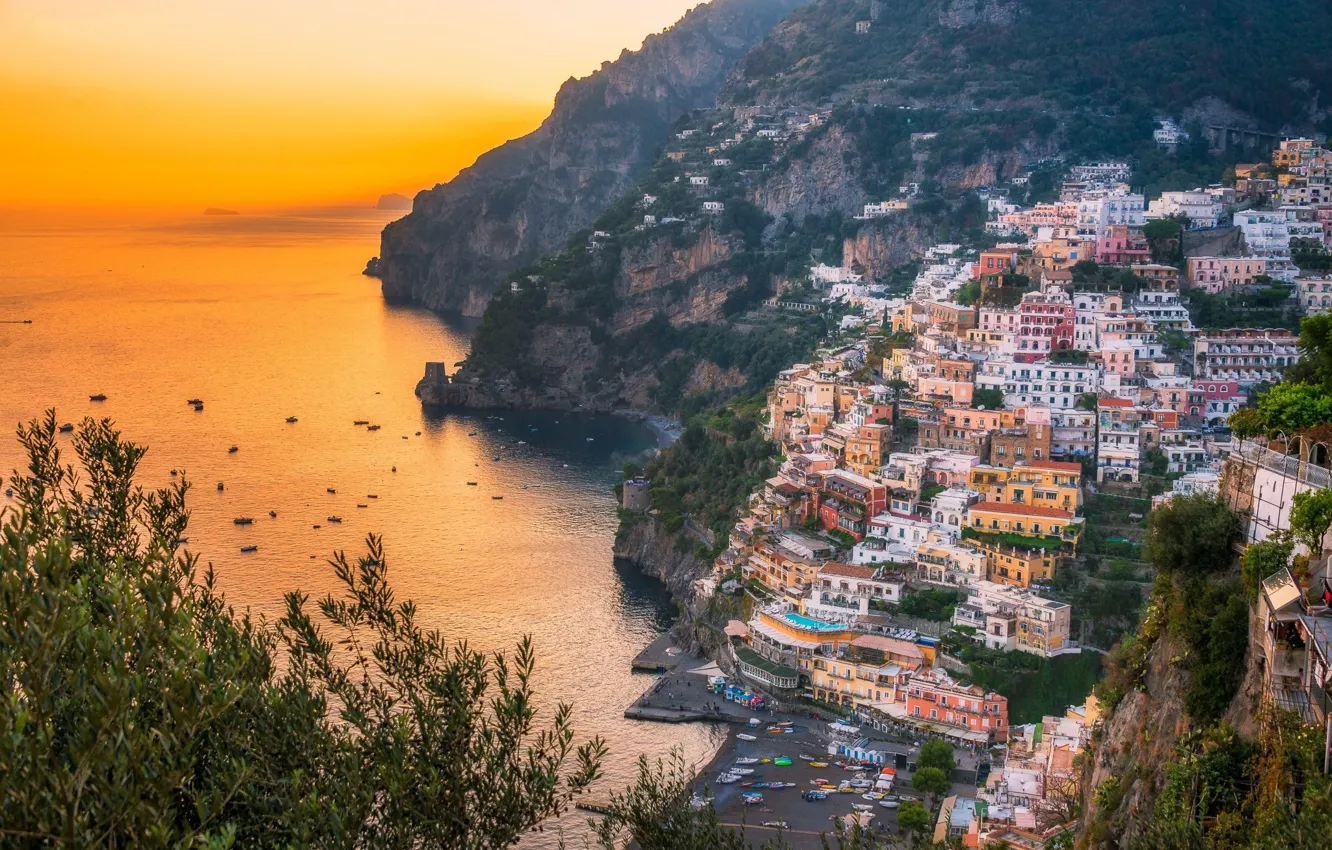 Photo wallpaper the city, the evening, Positano