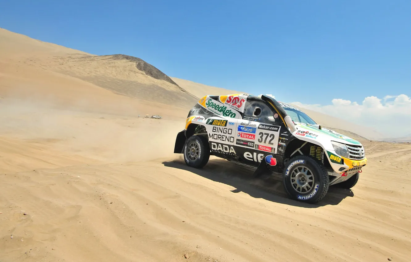 Photo wallpaper Sand, Auto, Sport, Desert, Machine, Speed, Race, Renault