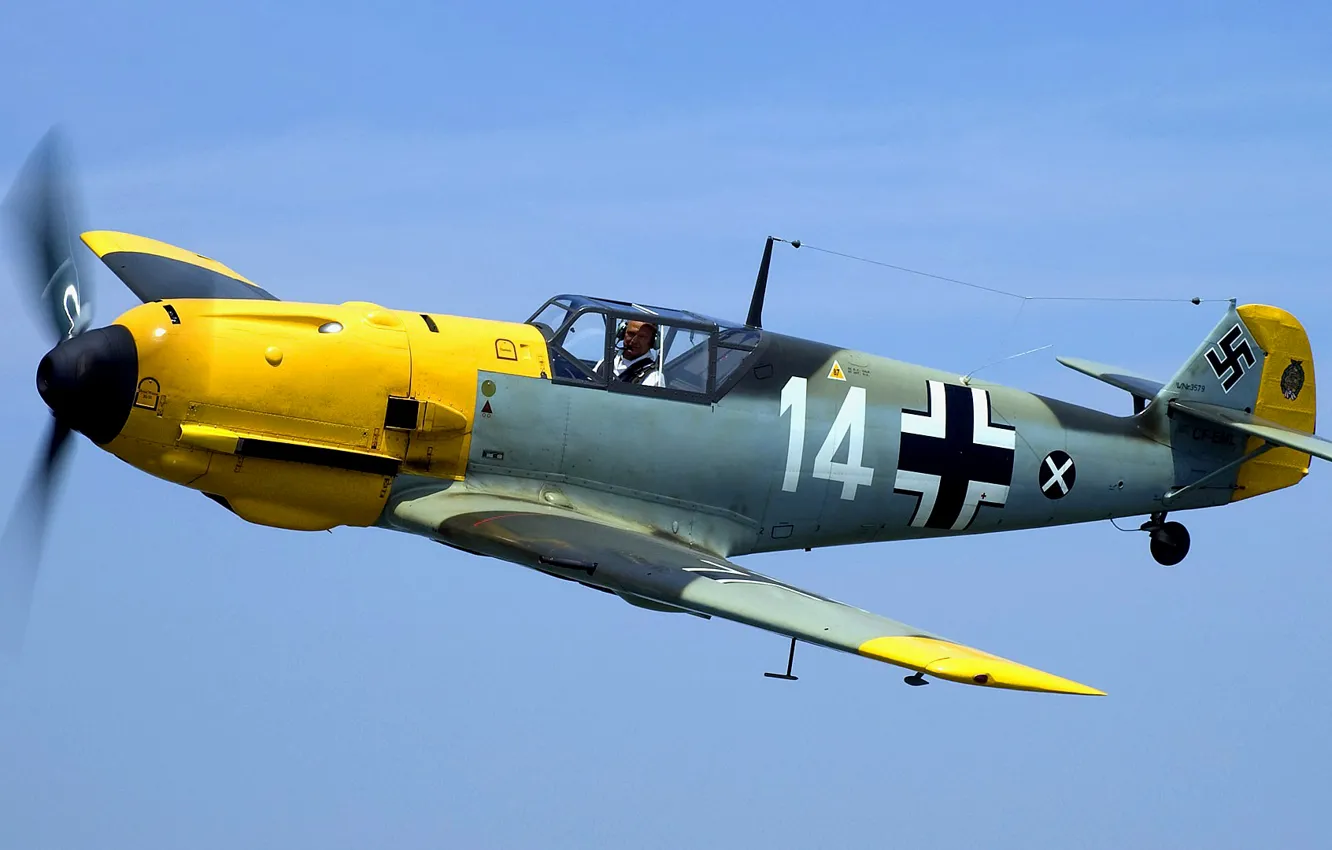 Photo wallpaper flight, the plane, fighter, pilot, propeller, Me-109, Messerschmitt, BF-109