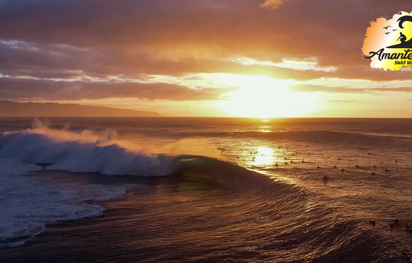 Photo wallpaper logo, Hawaii, sunset, surf, LOVER
