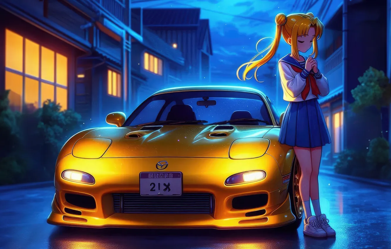 Photo wallpaper Mazda, rx7, anime girl