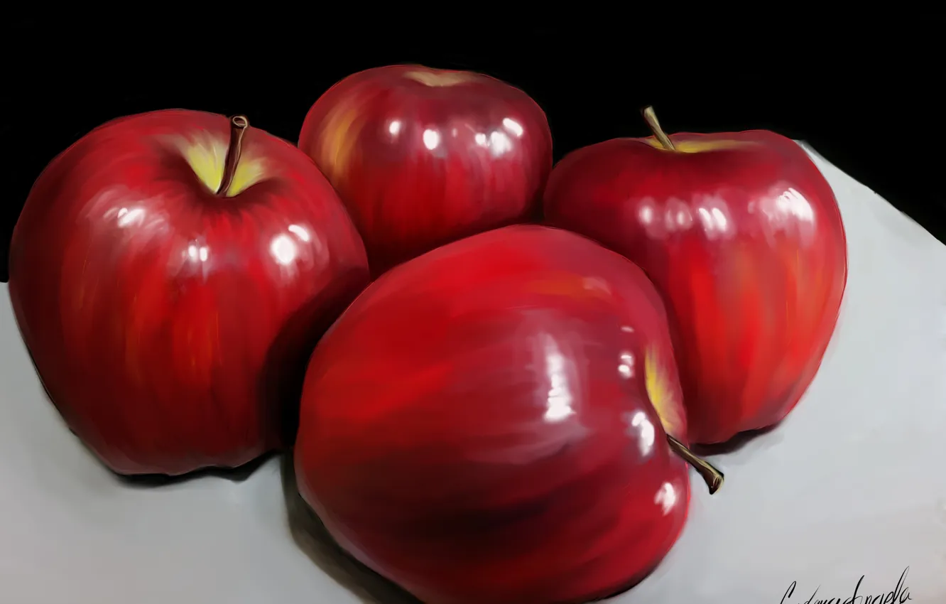 Photo wallpaper table, apples, food, red, black background, lie
