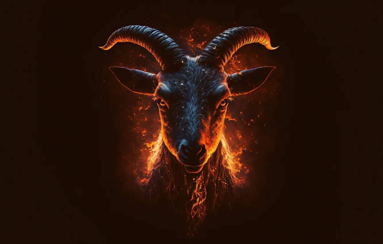 Photo wallpaper wallpaper, Fire, background, Head, picture, Horns, Graphics, Goat