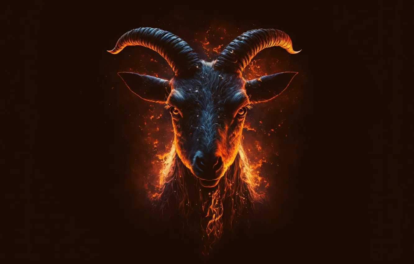 Photo wallpaper graphics, wallpaper, fire, horns, background, picture, head, goat