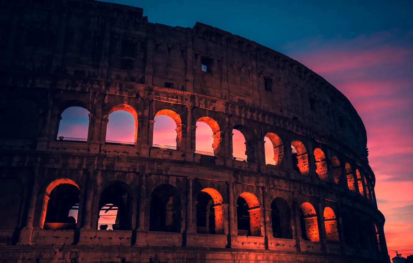 Photo wallpaper the sky, clouds, sunset, the city, view, lighting, window, Rome
