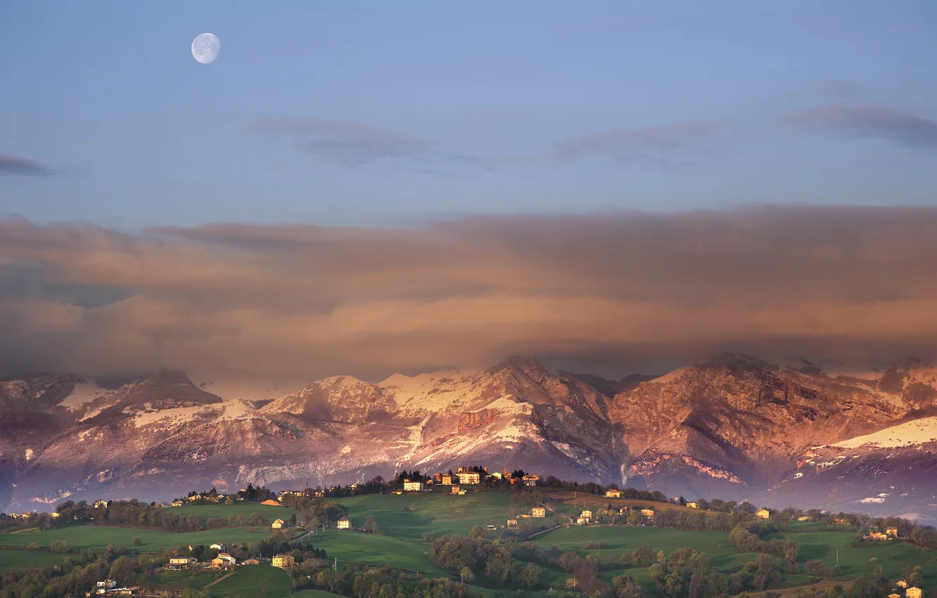 Photo wallpaper the sky, mountains, the city, the moon
