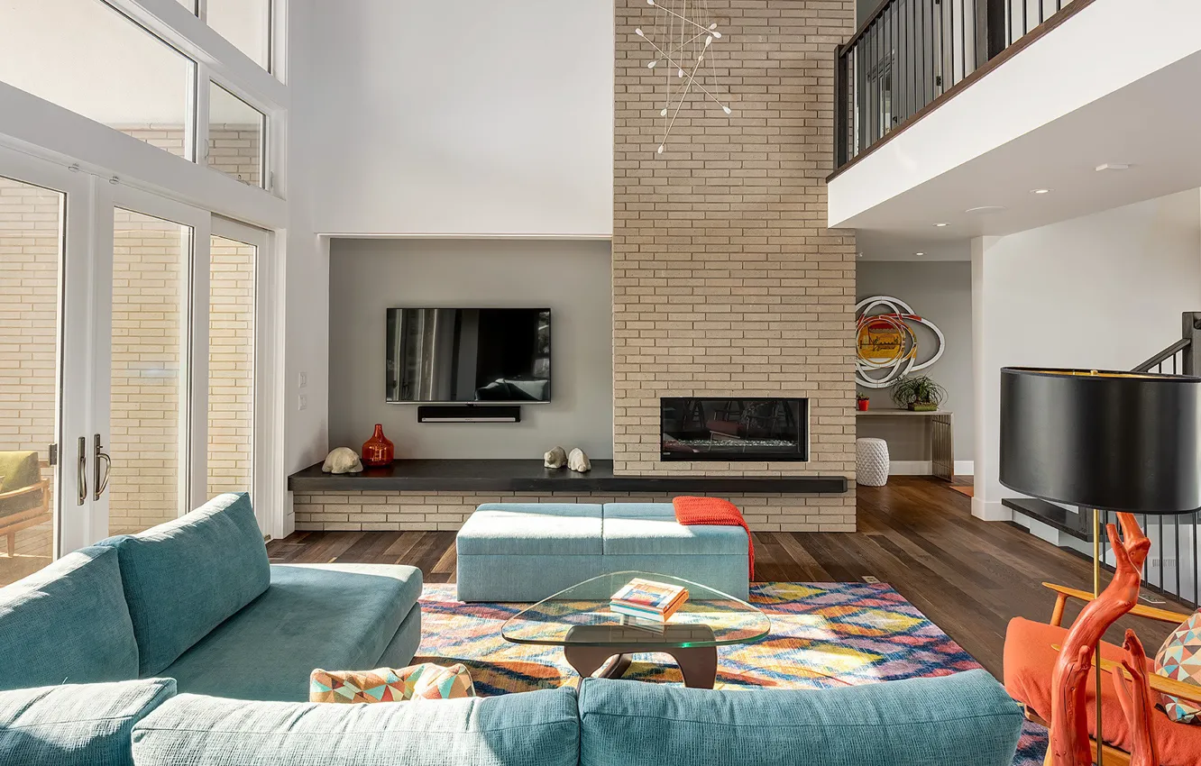 Photo wallpaper interior, fireplace, living room, House in Calgary, by DOODL