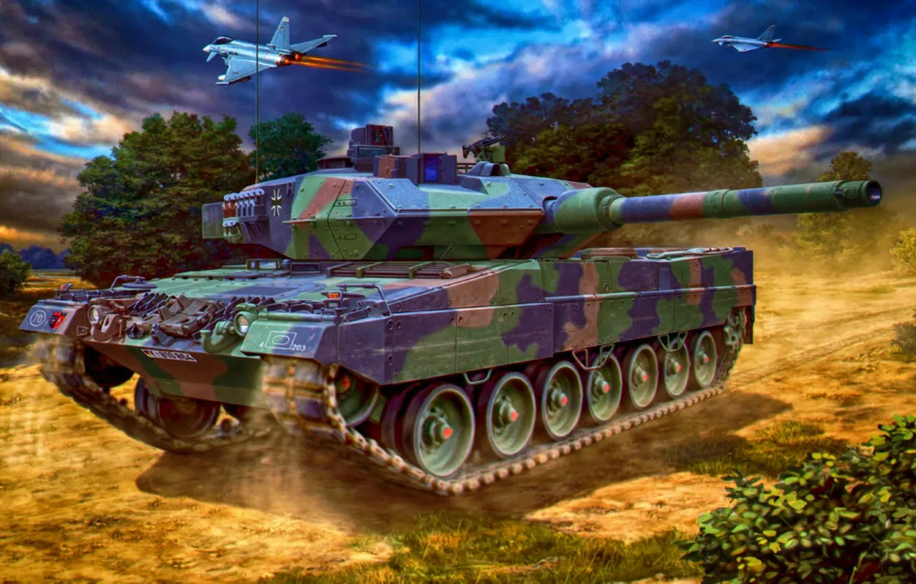 Photo wallpaper war, art, painting, tank, Leopard 2A6 Main Battle Tank
