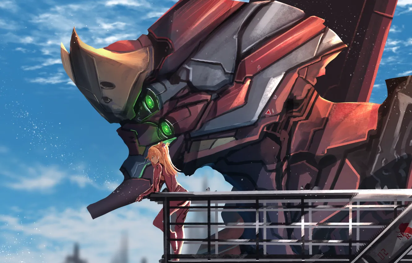 Photo wallpaper Evangelion, long hair, mecha, Evangelion, Asuka Langley Sohryu