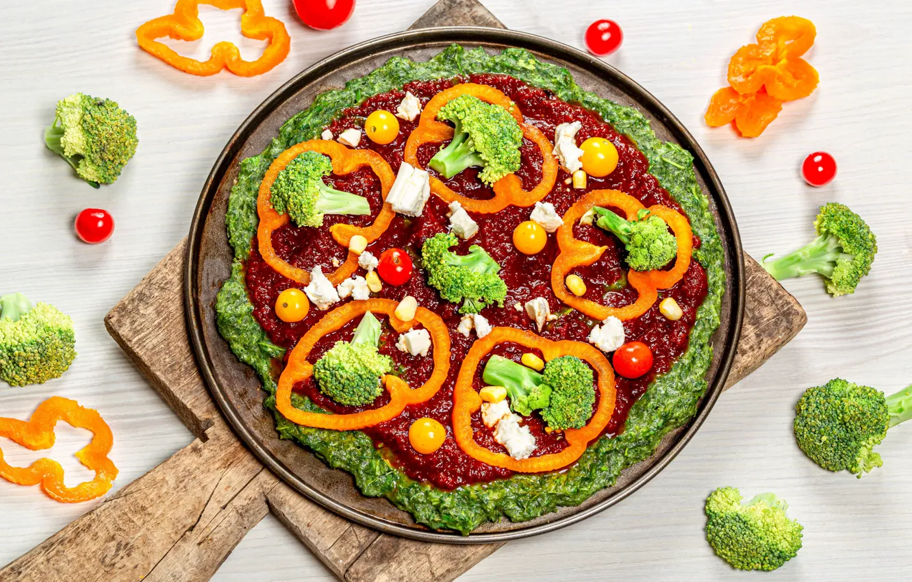 Photo wallpaper pepper, vegetables, ketchup, tray