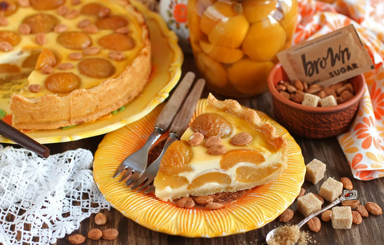 Photo wallpaper cakes, almonds, apricots, tart
