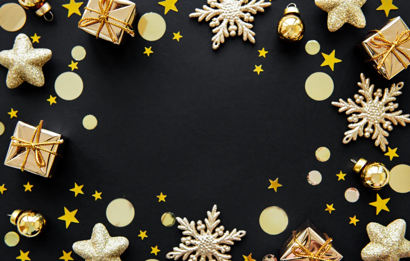 Photo wallpaper decoration, New Year, Christmas, golden, christmas, merry, snowflakes, decoration
