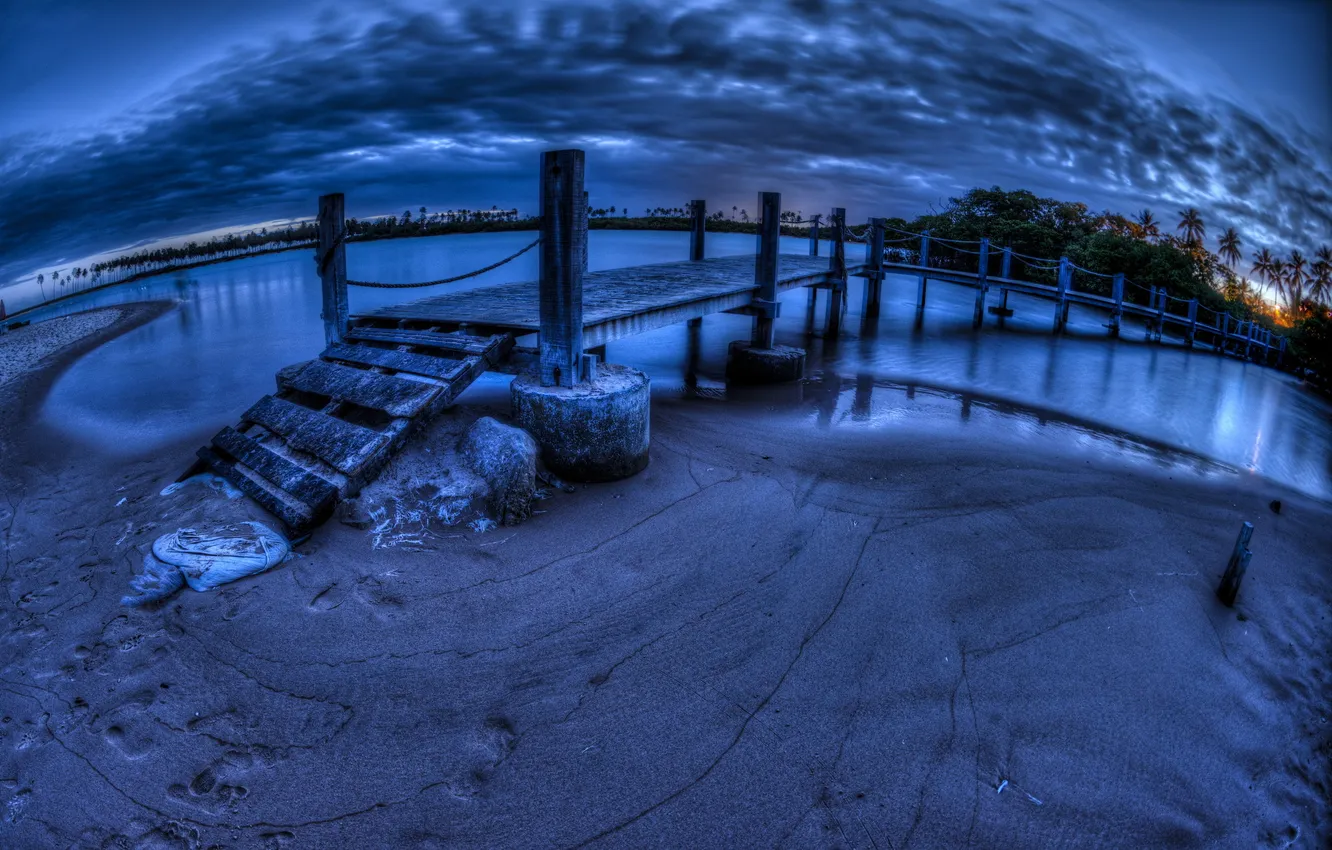 Photo wallpaper night, bridge, river