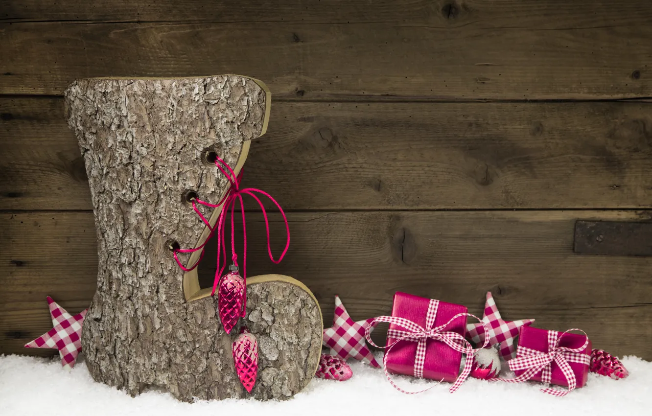 Photo wallpaper Christmas, Christmas, wood, snow, decoration, gifts