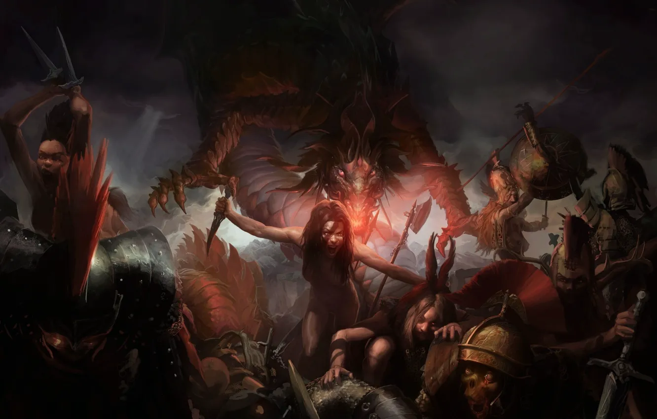 Photo wallpaper battlefield, Hell, blood, Underworld, knife, darkness, demons, skeletons