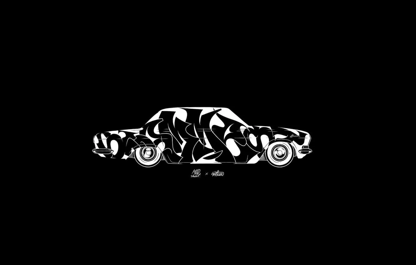 Photo wallpaper minimalism, art, wallpaper, white, car, black, art, Volga