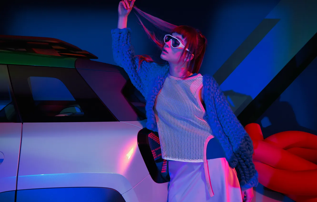 Photo wallpaper Concept, girl, hair, Mini, glasses, MINI Aceman, Electric drive, Premium Subcompact car