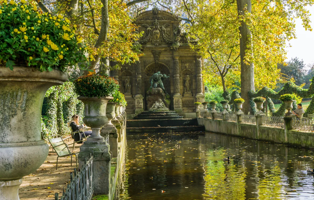 Photo wallpaper autumn, Park, France, Paris, the Medici fountain