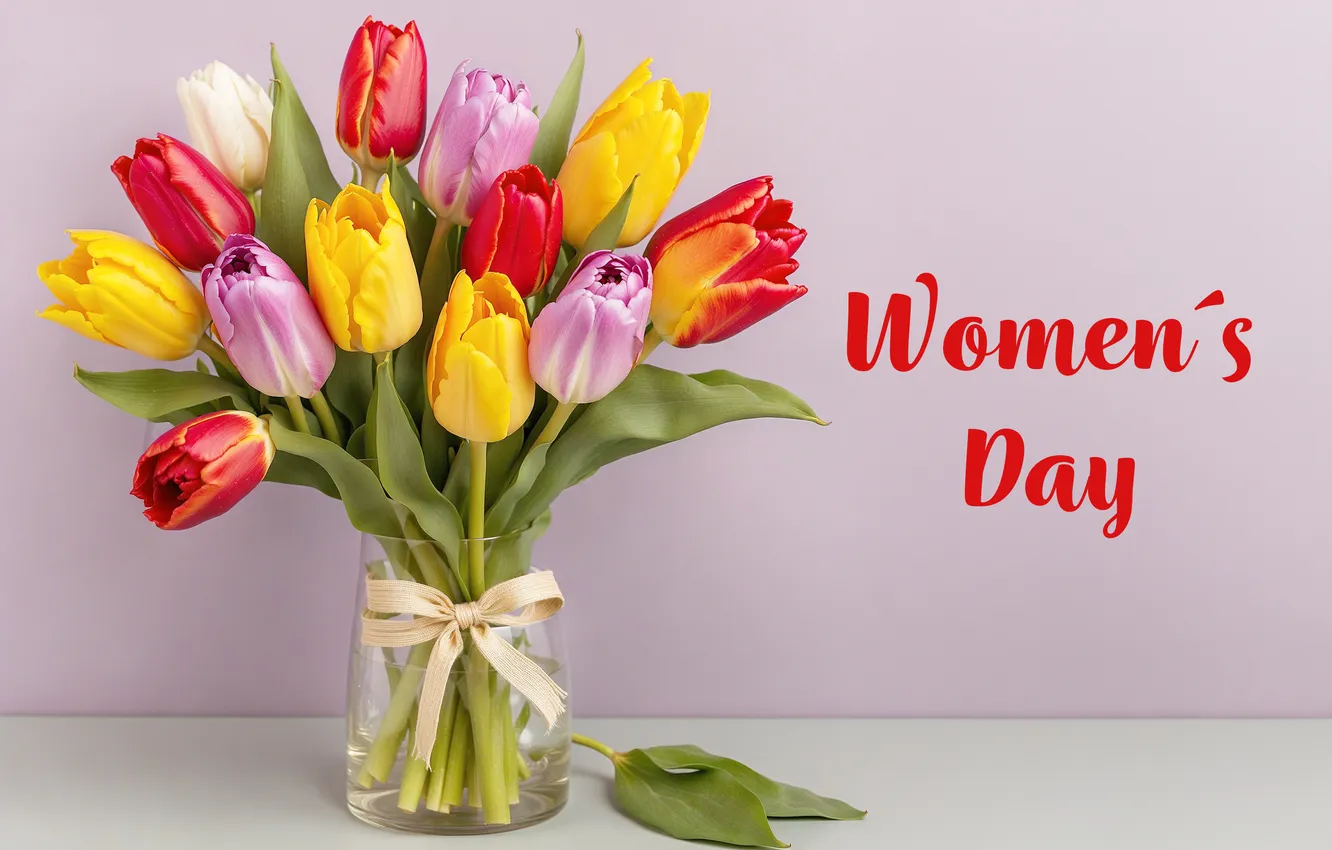 Photo wallpaper flowers, bouquet, colorful, tulips, March 8, flowers, tulips, spring