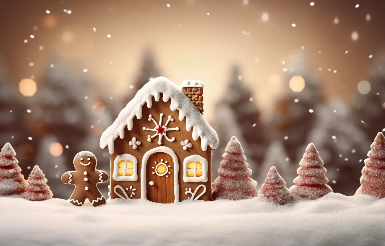 Photo wallpaper winter, snow, New Year, village, Christmas, houses, house, new year