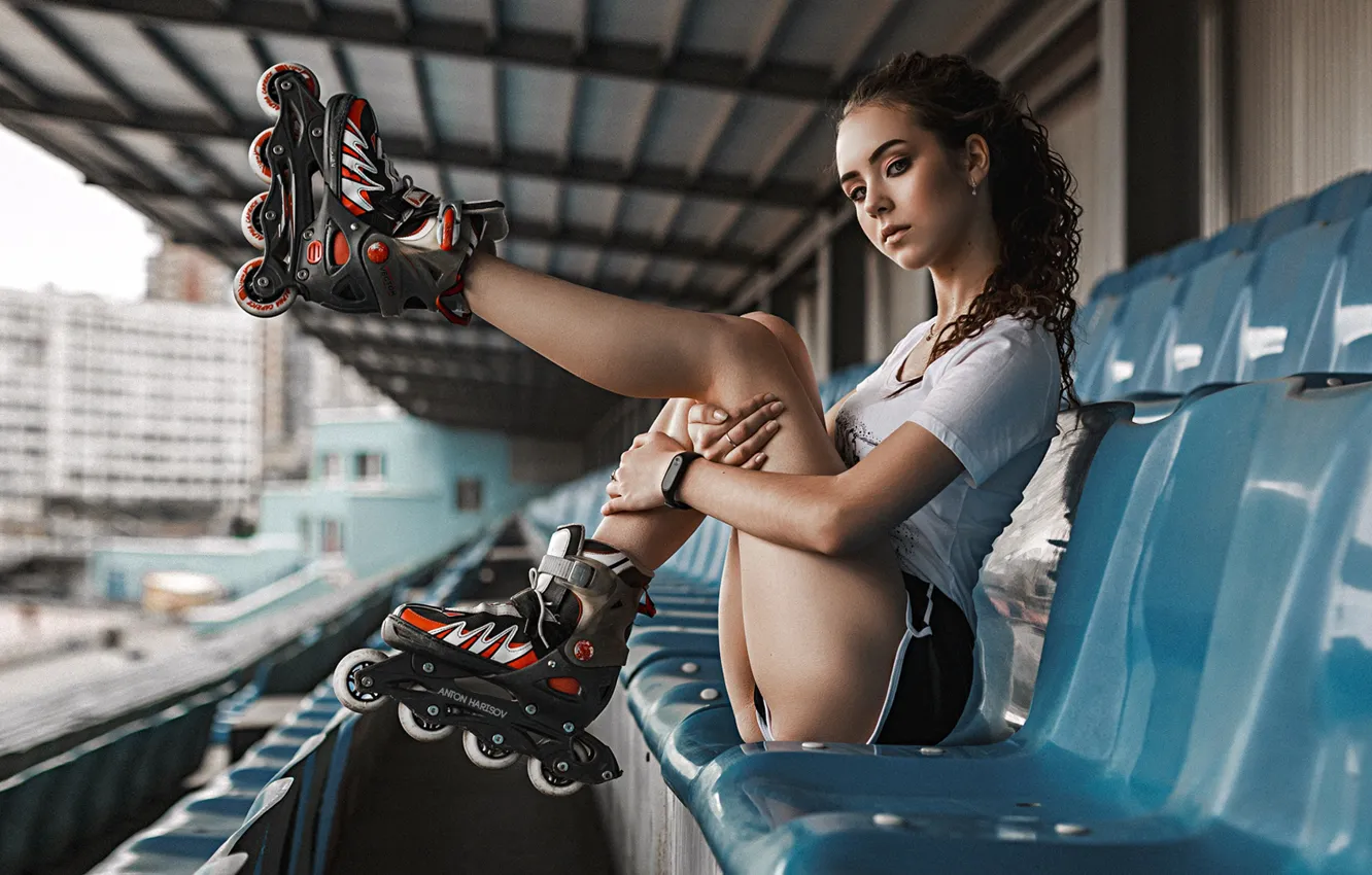 Photo wallpaper pose, feet, videos, tribune, Anton Kharisov, Lena Borisova