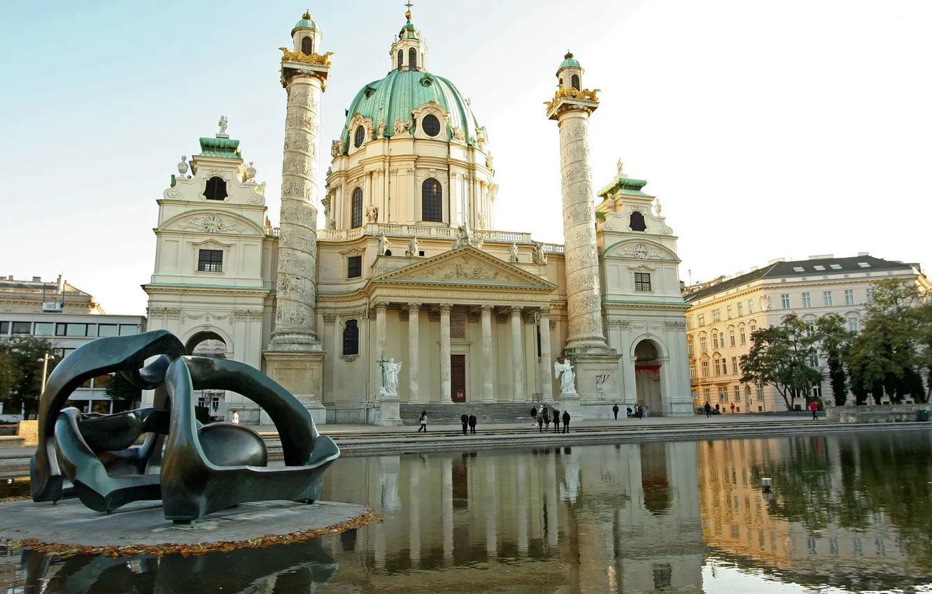 Photo wallpaper water, the evening, statue, columns