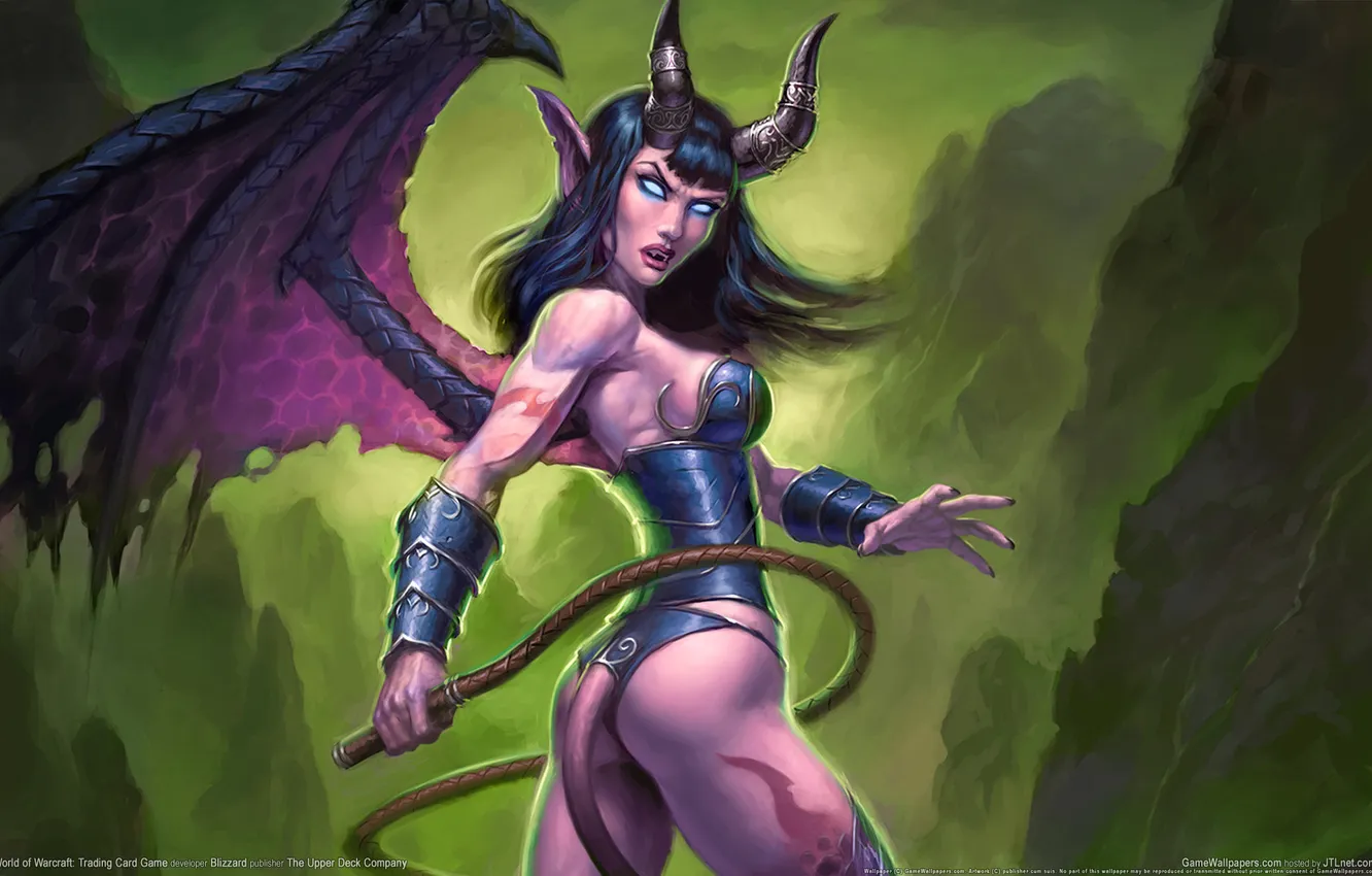 Photo wallpaper mountains, wings, the demon, tail, horns, World of Warcraft, whip, wow