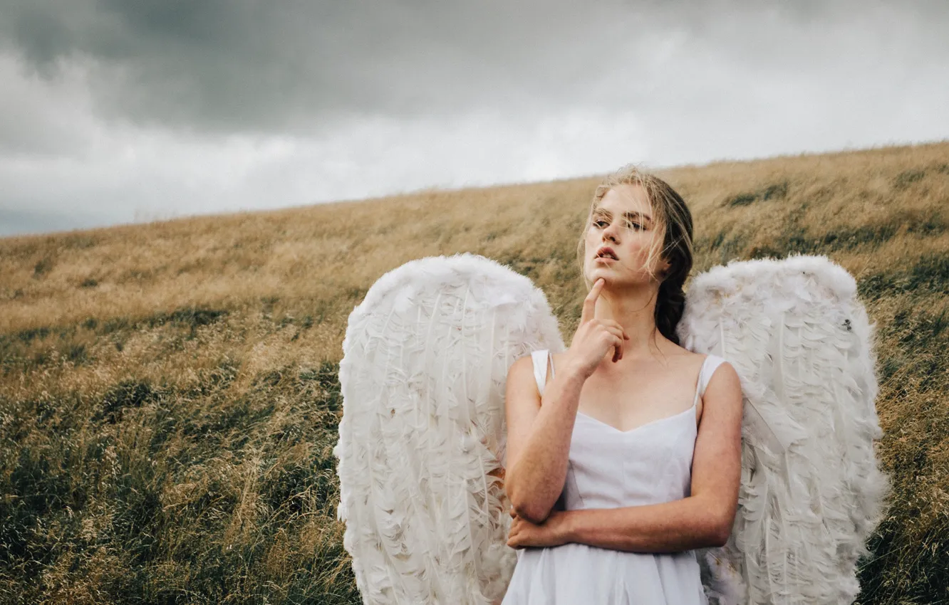 Photo wallpaper girl, mood, wings, angel