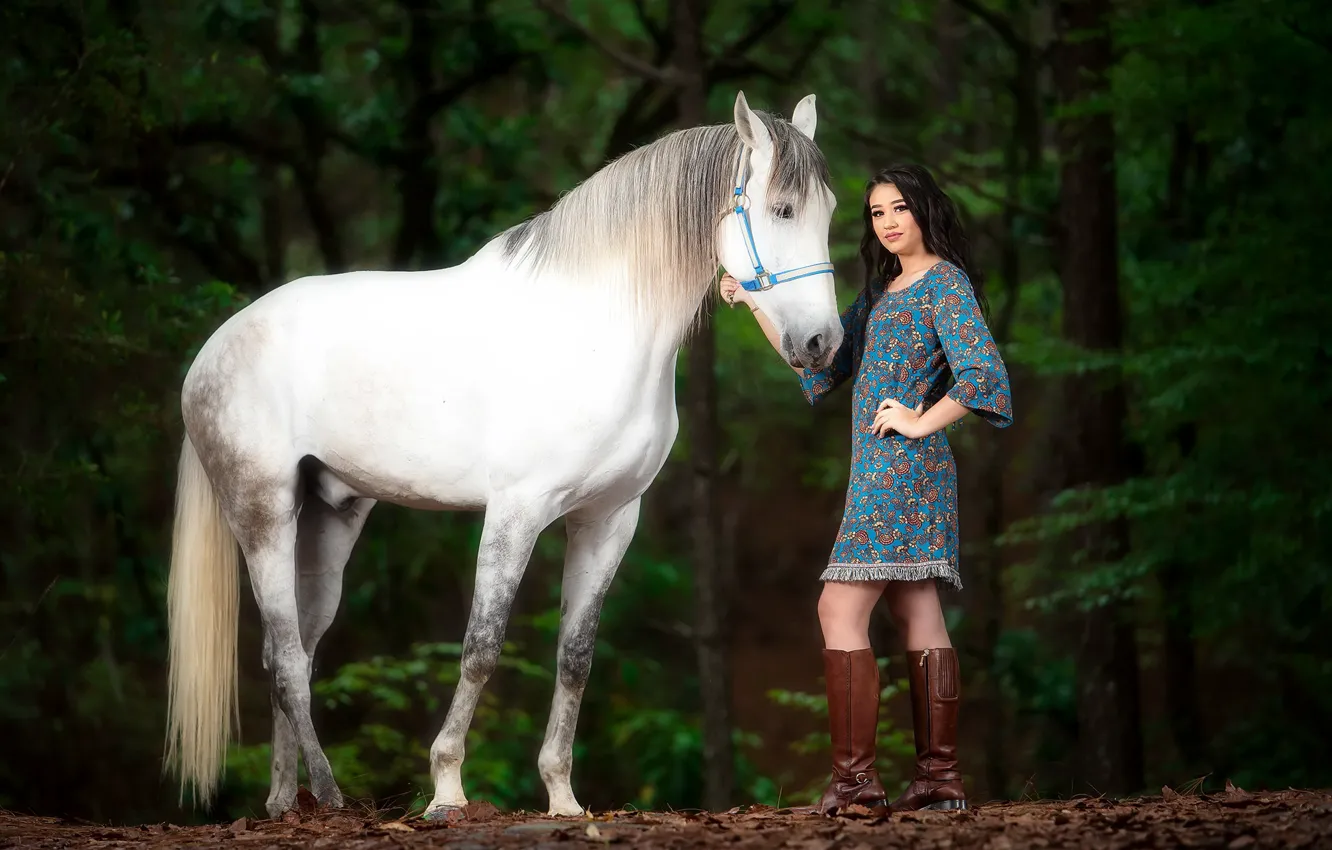 Photo wallpaper girl, nature, horse