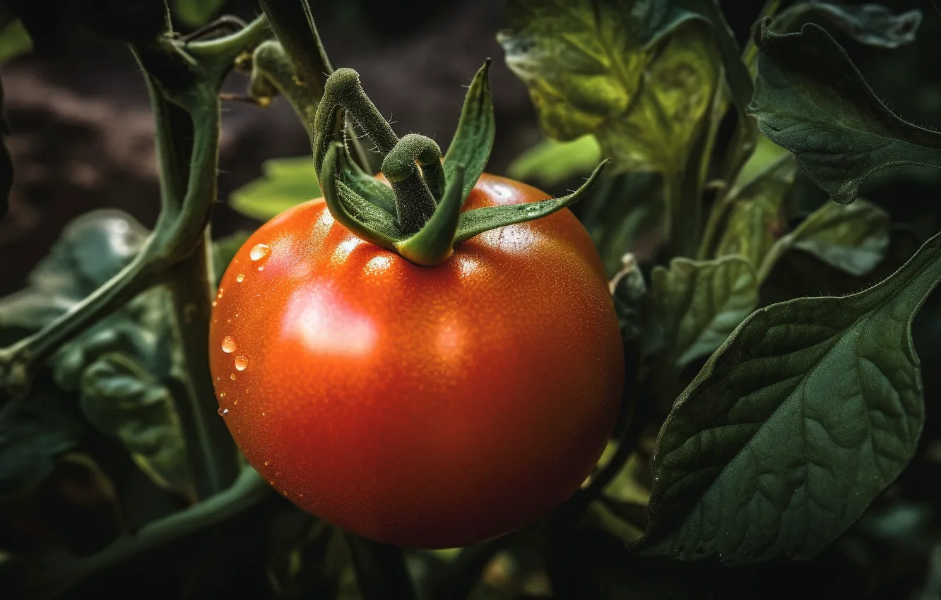 Photo wallpaper summer, leaves, drops, macro, close-up, branches, red, the dark background