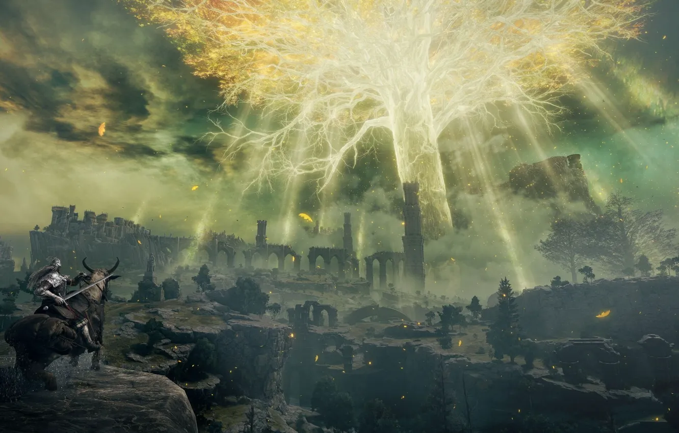Photo wallpaper the game, warrior, tree, environment, Elden Ring