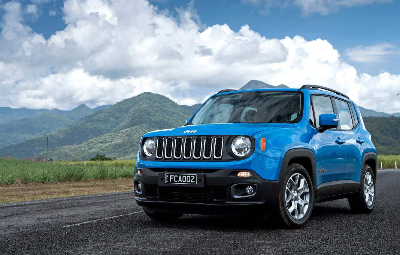 Photo wallpaper the sky, clouds, mountains, jeep, Jeep, Renegade, renegade