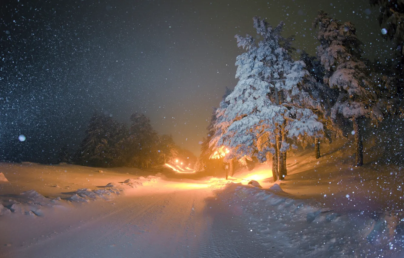 Photo wallpaper Winter, Night, Snow, Winter, Night, Snow, Winter landscape, Winter Landscape