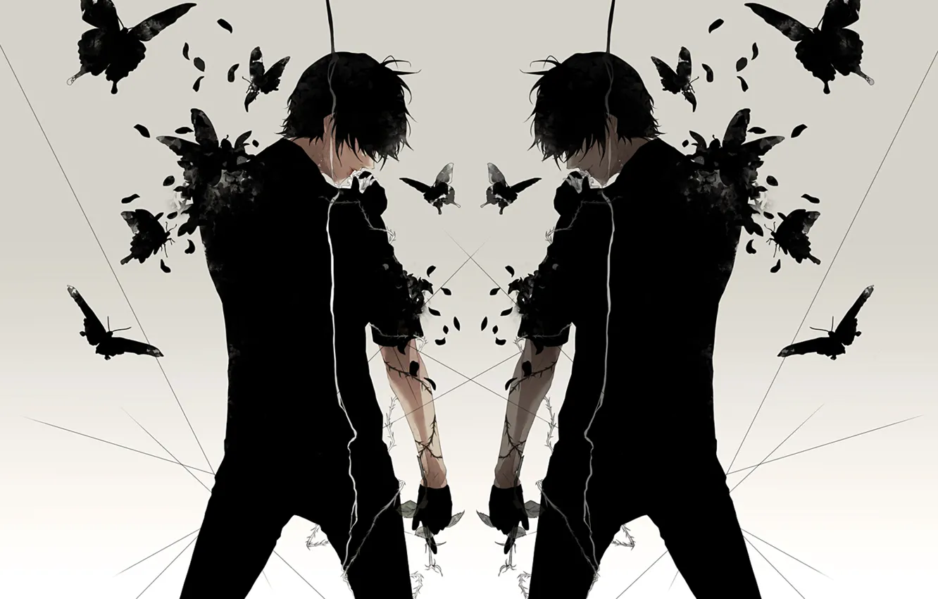 Photo wallpaper reflection, butterfly, guy