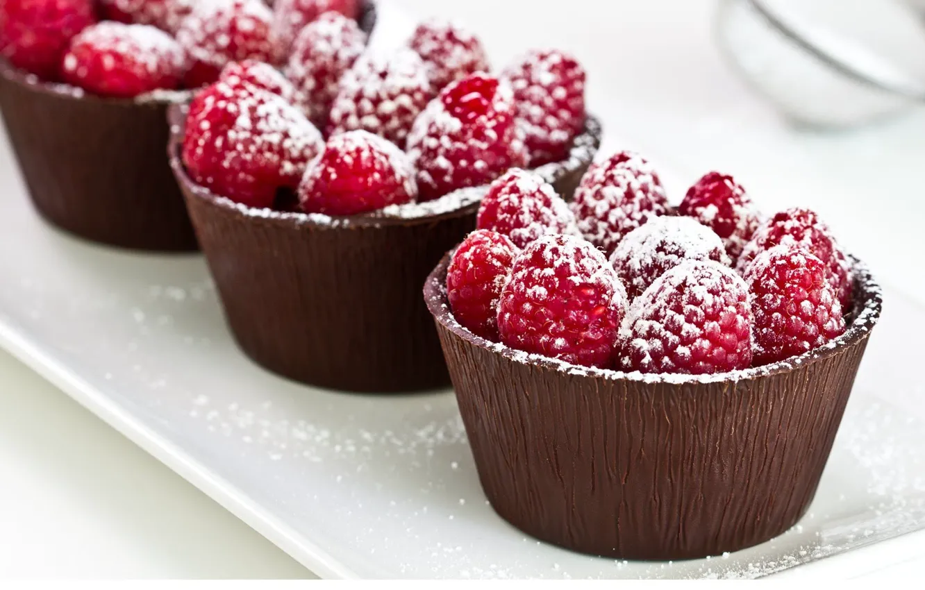 Photo wallpaper raspberry, chocolate, cake, sweet
