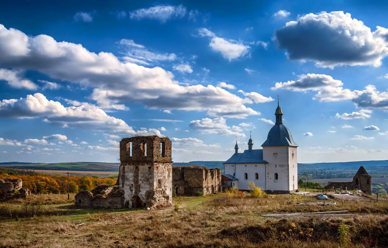 Photo wallpaper forest, the sky, clouds, Ukraine, Podgorenskiy Basilian monastery, Terebovlia