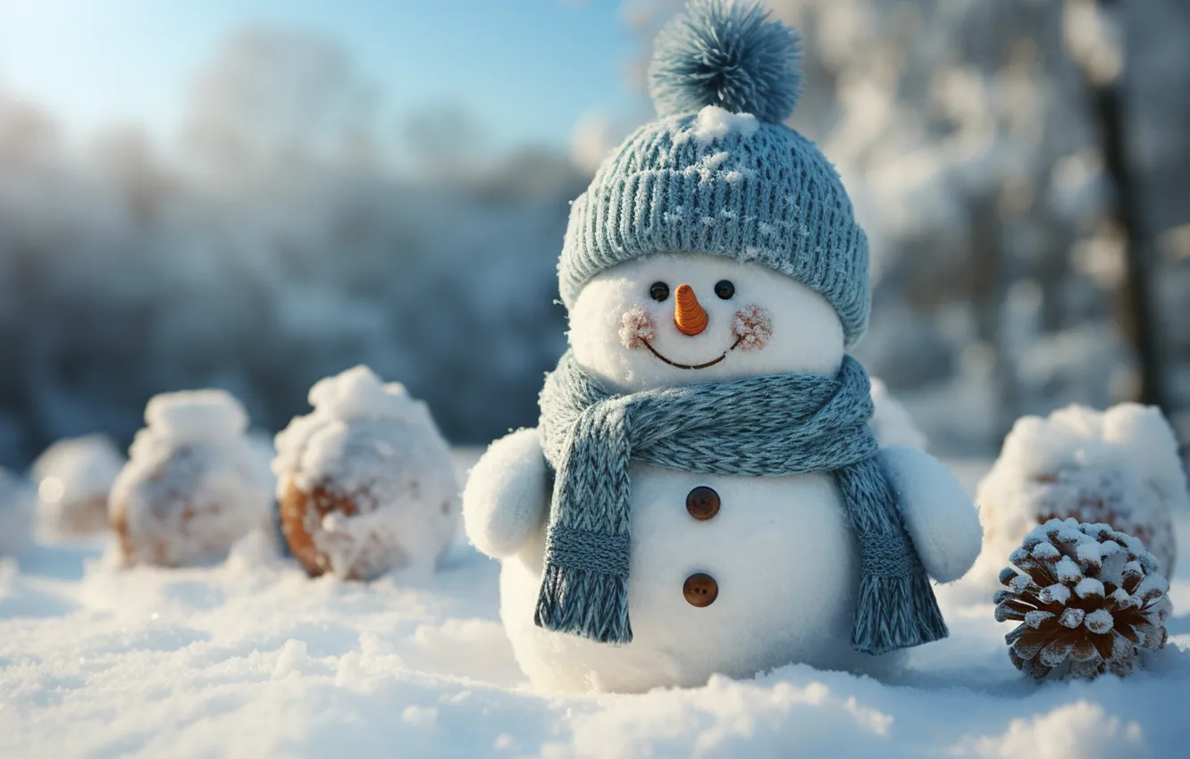 Photo wallpaper winter, snow, new year, Christmas, snowman, Christmas, winter, snow