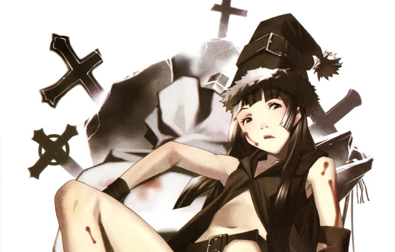 Photo wallpaper crosses, blood, witch, art, wounds, witch, witch hat, black magic