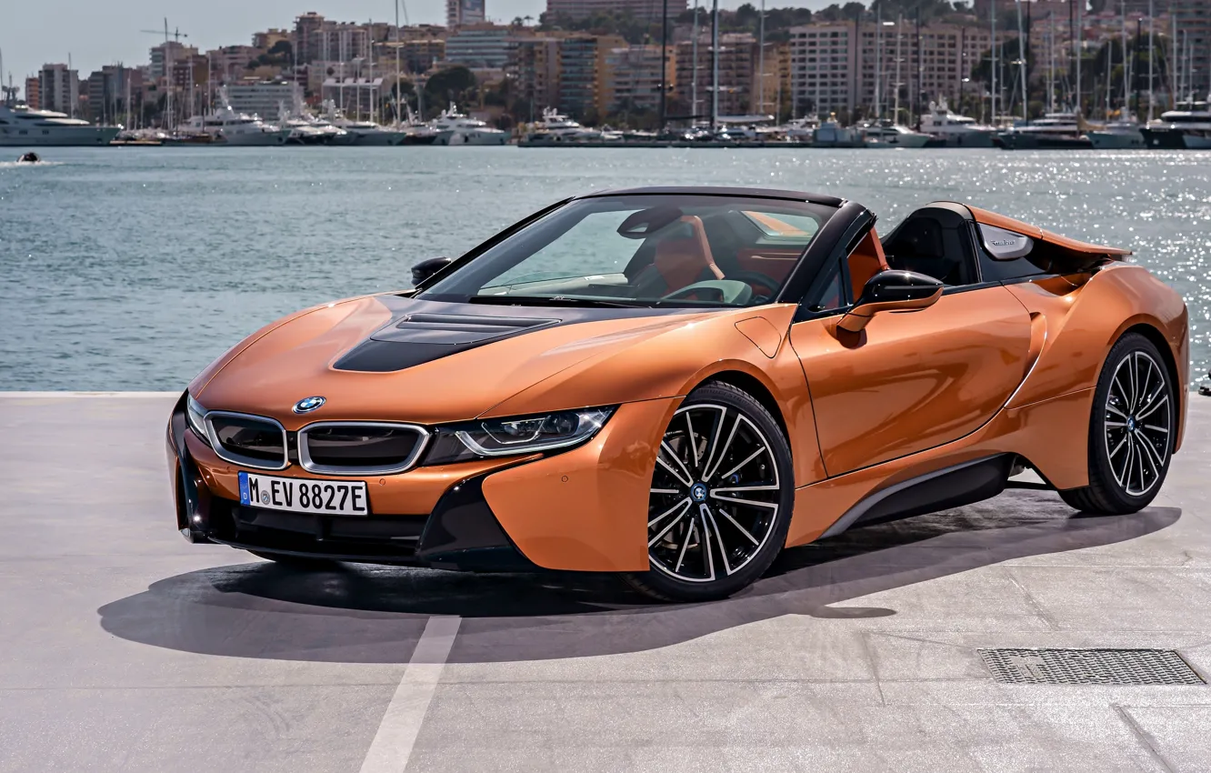 Photo wallpaper Roadster, harbour, 2018, BMW i8