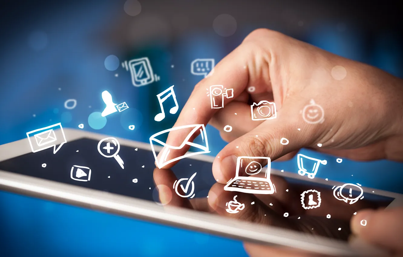 Photo wallpaper technology, tablet, gadget, icons