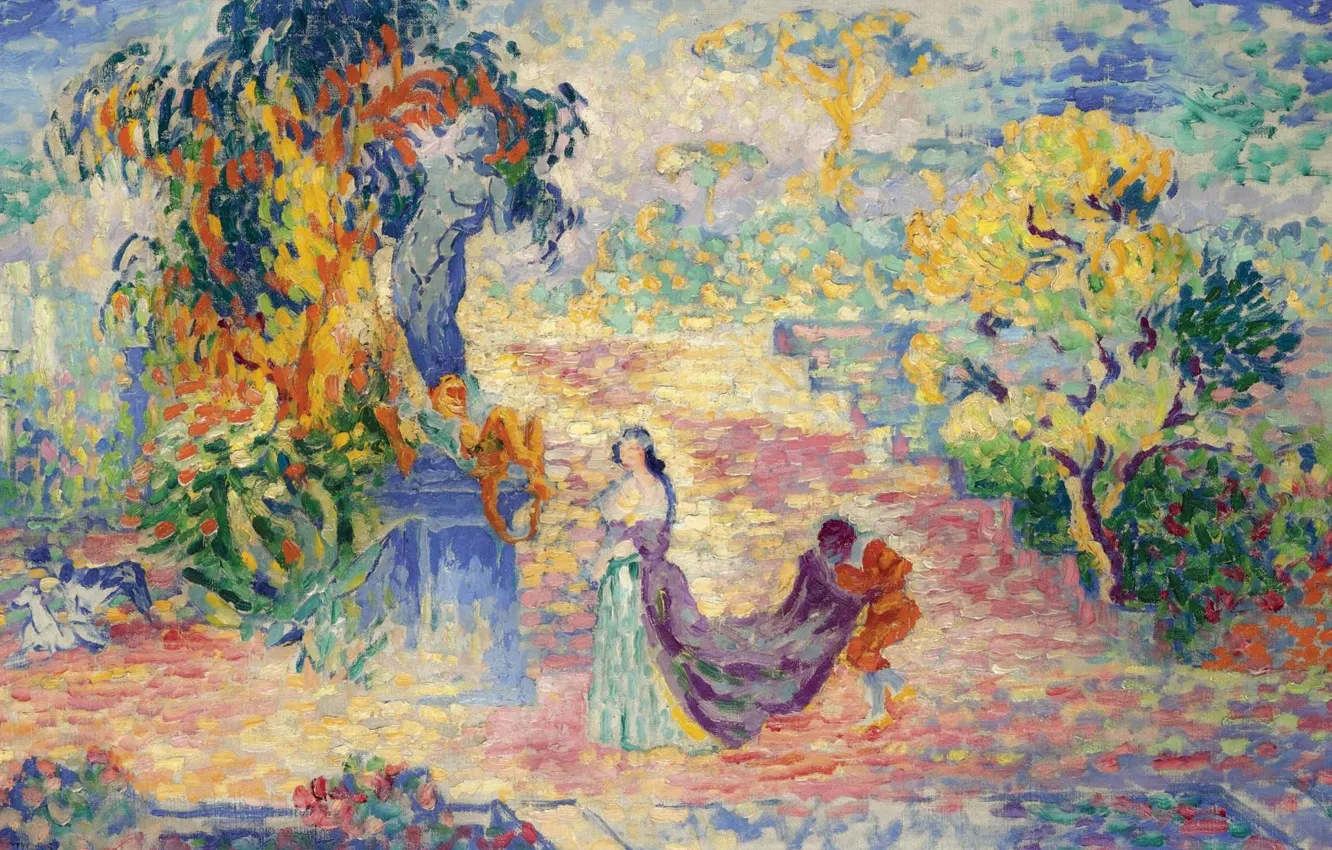 Photo wallpaper picture, Henri Edmond Cross, genre, pointillism, Henri Cross, The lady in the Park
