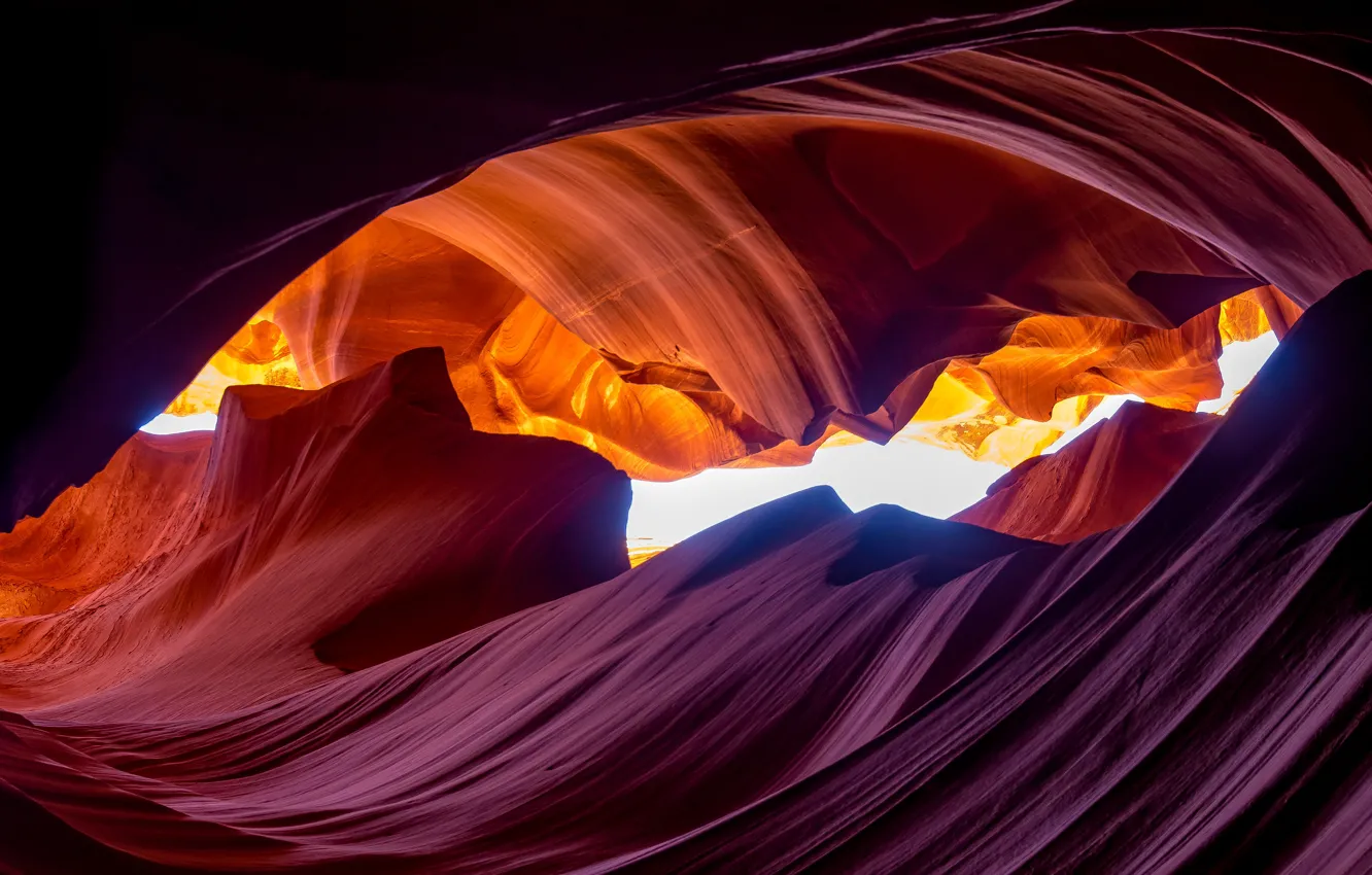 Photo wallpaper light, line, backlight, canyon, cave, Antelope Canyon, relief, the grotto