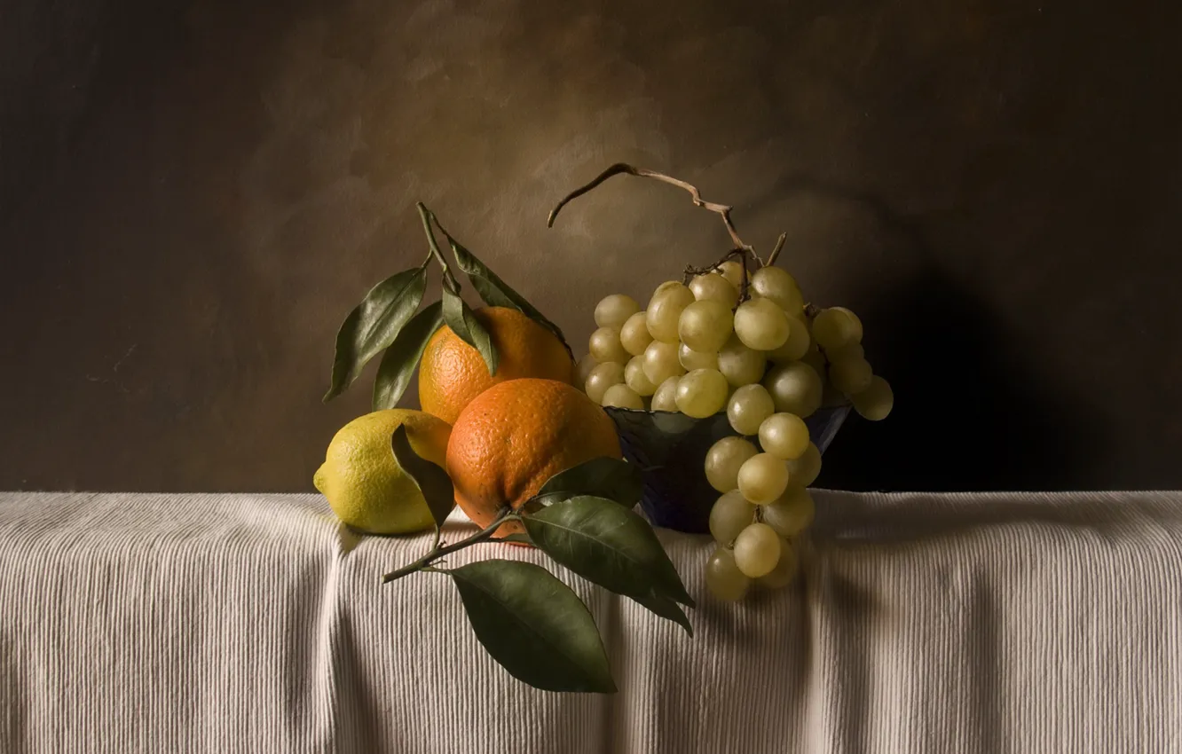 Photo wallpaper lemon, orange, grapes