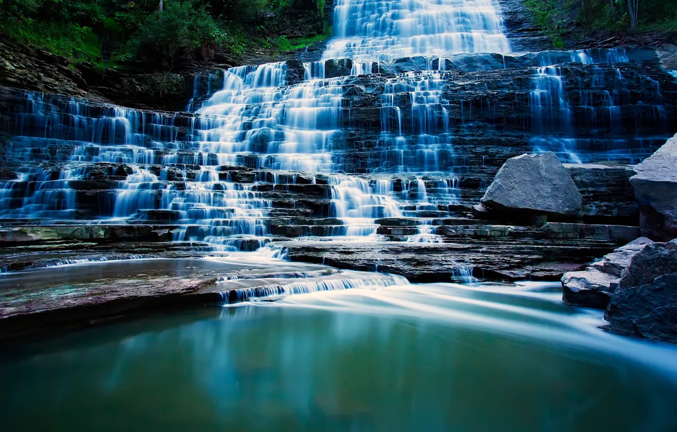 Photo wallpaper lake, stones, waterfall, cascade, pond, Wallpaper from lolita777