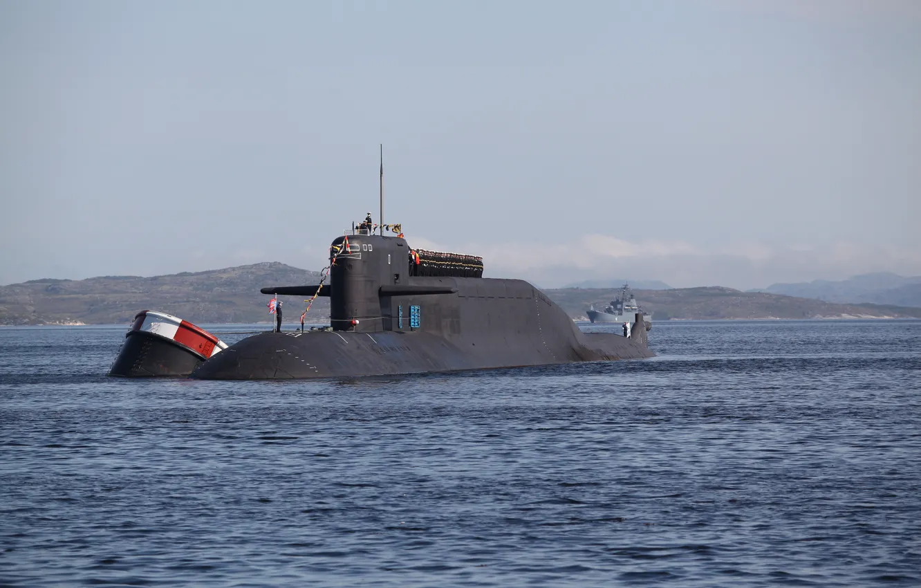 Photo wallpaper dolphins, submarine, project 667