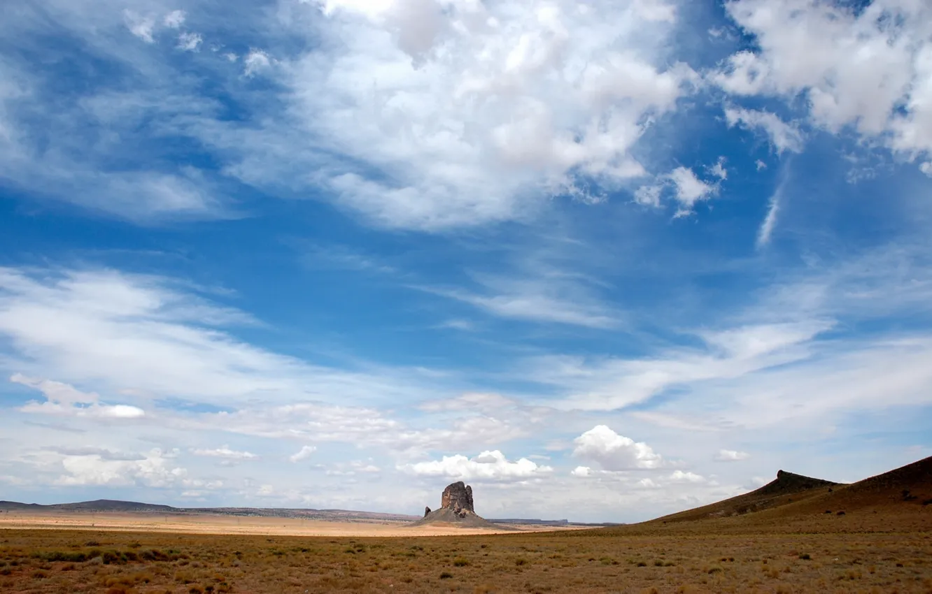 Photo wallpaper summer, the sky, clouds, hills, desert