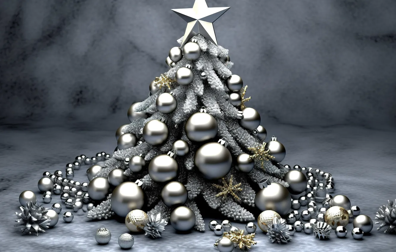 Photo wallpaper balls, tree, New Year, Christmas, silver, new year, happy, Christmas