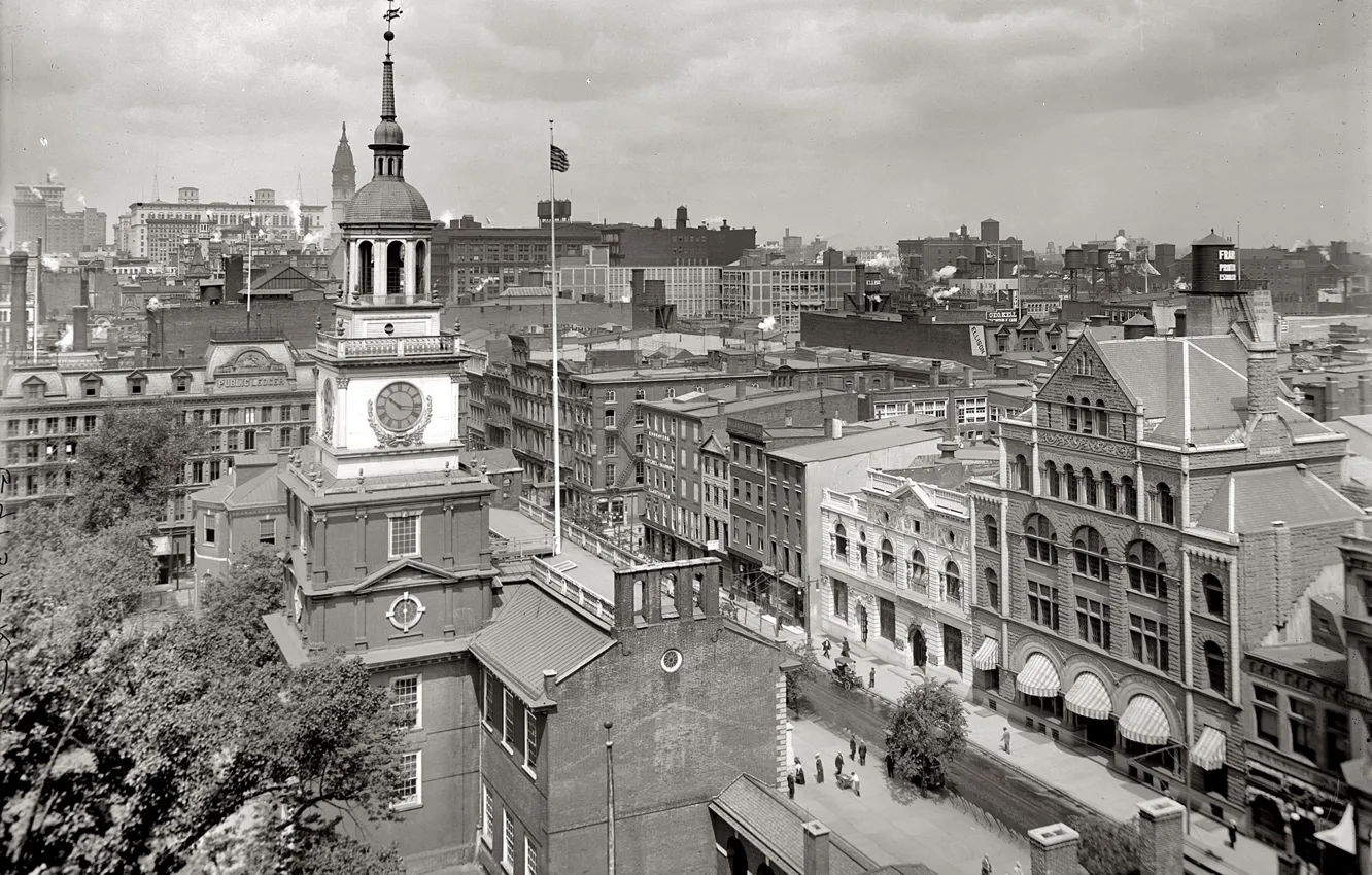 Photo wallpaper retro, watch, tower, home, USA, Philadelphia, 1915 year